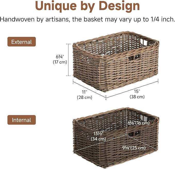 StorageWorks Pantry Baskets, Willow Storage Baskets for Organizing, Shelves, Pantry Organizers and Storage, Light Brown, 15"L x 11"W x 6 ¾"H - Image 2