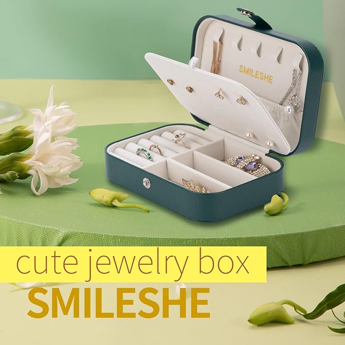 Smileshe Jewelry Box, PU Leather Small Portable Travel Case, 2 Layers Organizer Display Storage Holder Boxes for Rings, Earrings, Necklaces, Bracelets - Image 2
