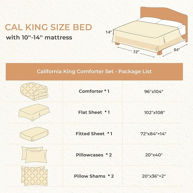 Sasttie California King Comforter Set, 7-Piece Bed in a Bag, Pintuck Bedding Sets for All Season, Includes Comforter, Flat Sheet, Fitted Sheet, Pillowcases and Pillowshams, Light Sage Green