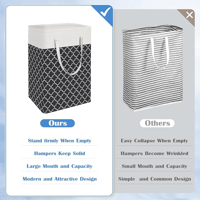 BlissTotes 3-Pack Laundry Basket, Freestanding＆Waterproof Laundry Hamper, Collapsible Tall Clothes Hamper with Easy Carry Handles for Clothes, Towels in the Family and Dorm,Clover Black,100L - Image 3