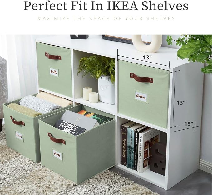 DECOMOMO Storage Baskets, 13x15x13 Storage Cube Bins with Labels for Organizing Shelves Kallax (Kallax / 4pcs, Sage Green) - Image 9