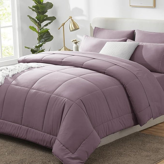 CozyLux King Size Comforter Set Dusty Purple, 7 Pieces Bed in a Bag, Purple Comforter King Size, Bedding Set with All Season Quilted Comforter, Flat Sheet, Fitted Sheet, Pillowcases
