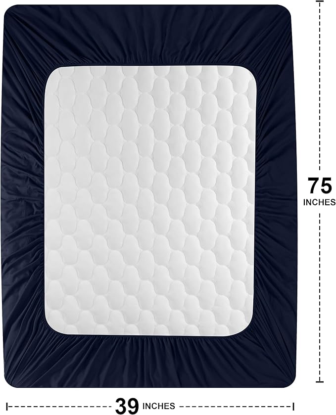 Utopia Bedding Waterproof Mattress Protector, Twin Mattress Pad, Noiseless Quilted Fitted Cover with Deep Pocket Stretches up to 16 Inches (Navy)