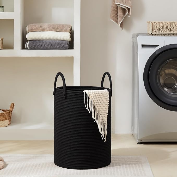 Cotton Rope Laundry Hamper by YOUDENOVA, 58L - Woven Collapsible Laundry Basket - Clothes Storage Basket for Blankets, Laundry Room Organizing, Bedroom Storage, Clothes Hamper – Black - Image 5