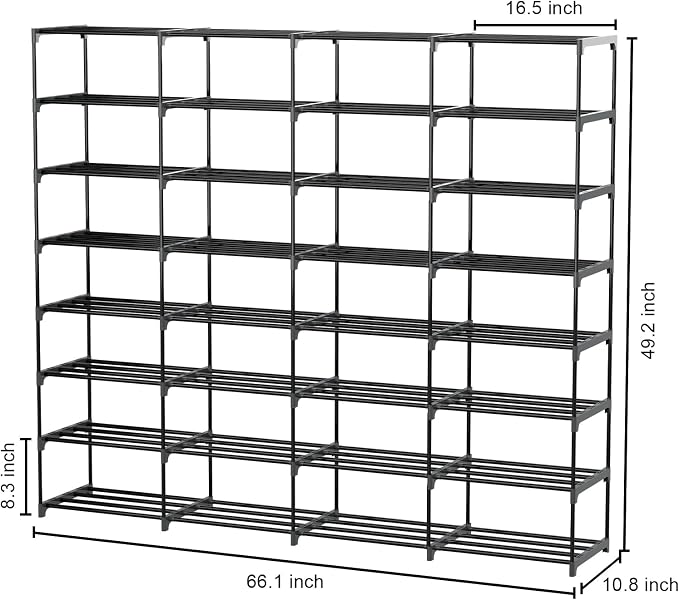 SMILHELTD Large Shoe Rack 8 Tier 64 Pairs for Entryway, Heavy Duty Storage Shelves Unit with Customizable Height for Boots, Space Saving Organizer for Hallway Garage (66.1" W x 49.2" H) - Image 2