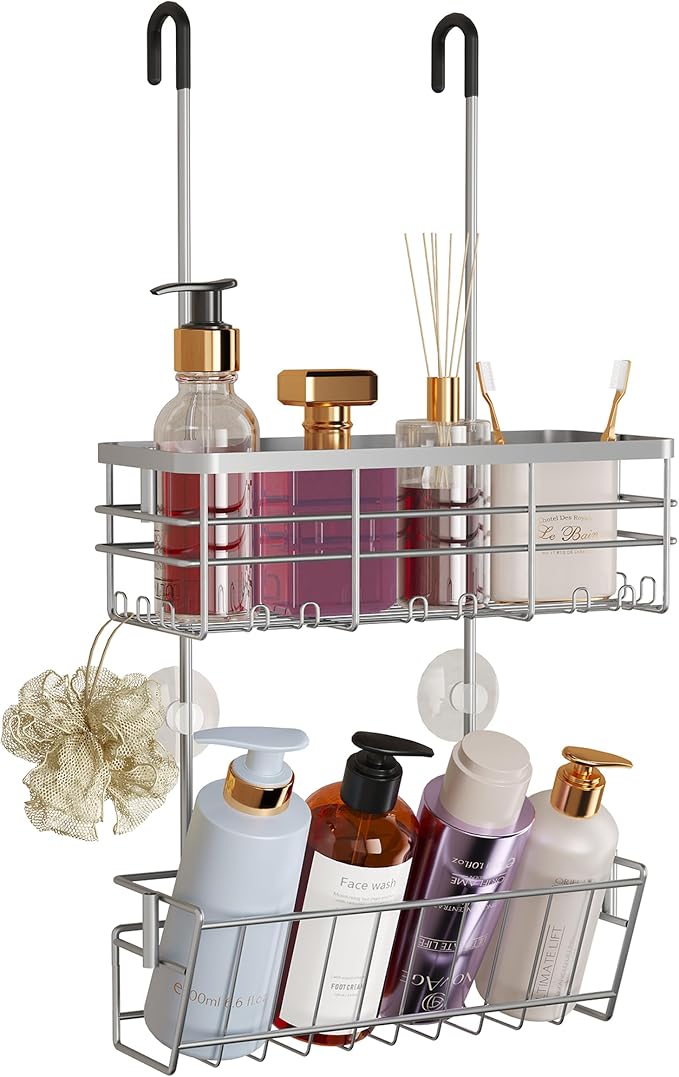 HapiRm Hanging Shower Caddy Organizer - No Drilling Shower Organizer with Inclined Shelf, Rustproof & Waterproof 304 Stainless Steel Bathroom Caddy - Silver by HapiRm