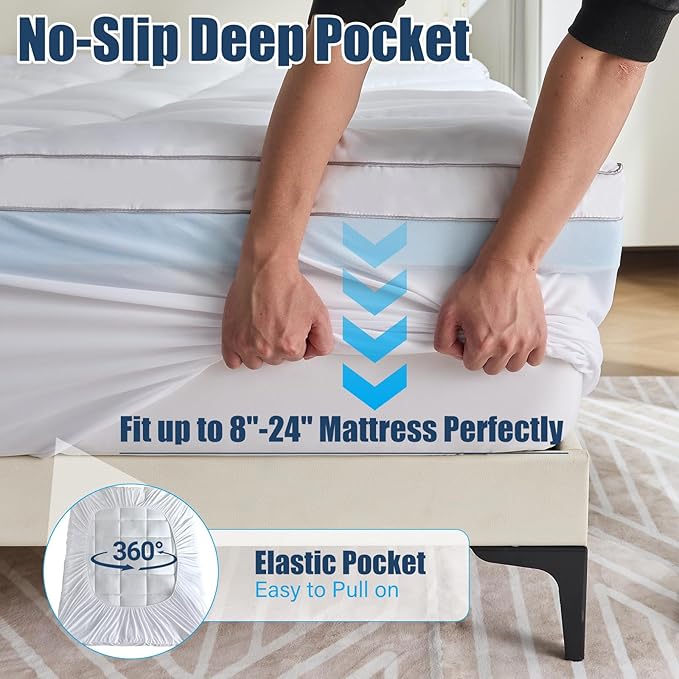 4 lnch Dual Layer Mattress Topper Queen Size, 2 Inch Cooling Gel Memory Foam and 2 Inch Soft Pillow Top Mattress Pad Cover for Back Pain, with Elastic Deep Pocket