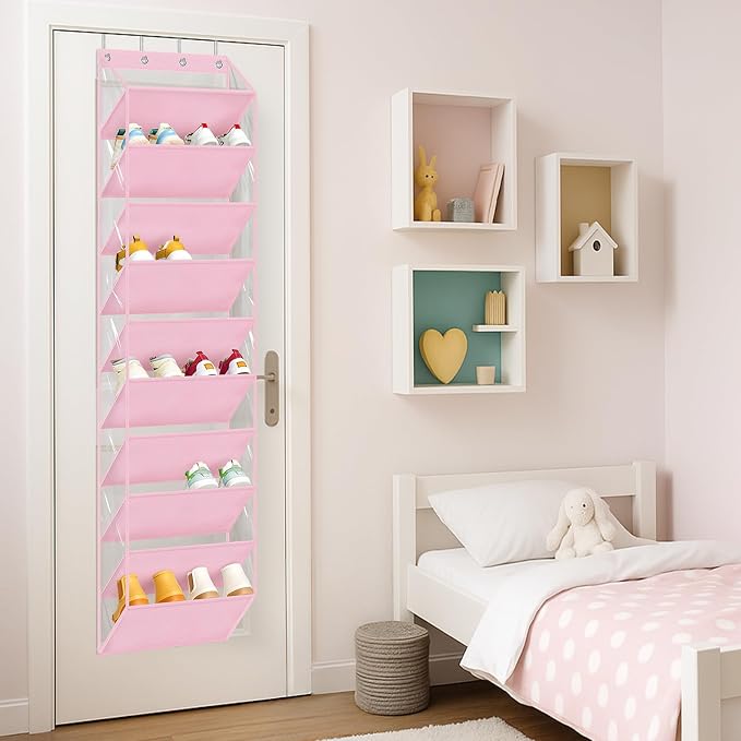 AOODA 10 Tier Clear Over the Door Shoe Organizer Storage, Deep Pockets Large Hanging Shoe Rack for Closet Door, Fit 20 Pairs Shoe Holder Hanger for Sneakers, Boots (Pink) - Image 4