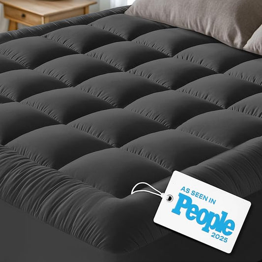 Cloud-Like King Mattress Topper - 100% Cotton Top Mattress Pad for Back Pain Relief - Breathable & Naturally Cooling for Hot Sleepers, Dark Gray