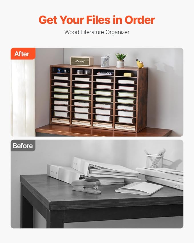 VEVOR Literature Organizer, 36 Compartments Office Mailbox with Removable Shelves, Wood Mailbox Sorter Particle Board Office Home Classroom Storage, File Sorter for File, Document, Paper, Dark Brown - Image 4