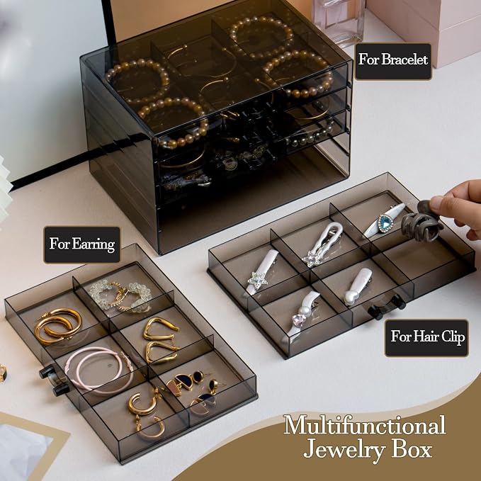 SPAKOWN Earring Organizer, Acrylic Earring Box Large 30 Compartments Jewelry Holder Organizer with 5 Drawers Stackable Earring Bracelet Storage Case Jewelry Boxes for Women (Black) - Image 2