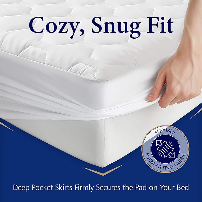 Grand Hotel Collection Short Queen Size Mattress Pad - Thin, Lightweight, and Breathable Mattress Pad - Ideal for Hot Sleepers & Plush Mattresses - Deep Pocket Fits up to 18" - Easy to Wash (60 x 75)
