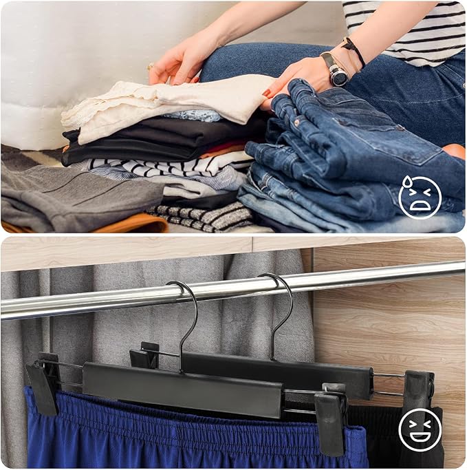 GUANJUNE 10 Pack Clothes Pants Hangers, Space-Saving Skirt Holders with 360 ° Swivel Hooks, Adjustable Clips, Trouser Coat Garment Jeans Black - Image 5