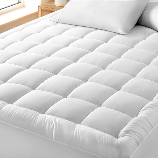 Bare Home King Mattress Topper Cotton Top - Plush Topper for Mattress - Fitted Mattress Cover - Cooling Breathable Air Flow - 8" to 21" Deep Pocket - Soft Mattress Pad (King, White)