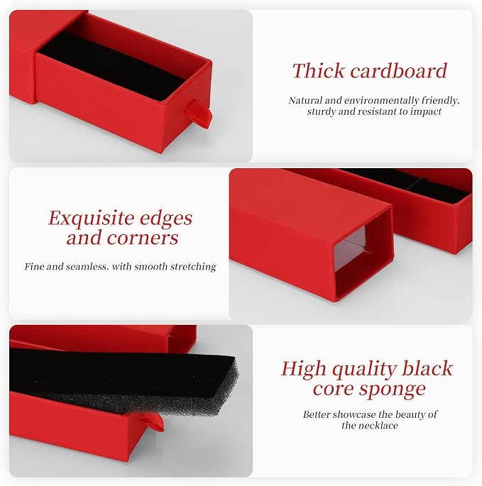 12-Pack Drawer Style Jewelry Gift Boxes with Sponge Insert, 8.7"x1.8"x1.2" Necklace & Bracelet Display Box for Presentation, Cardboard Storage Organizer for Pendant, Ring, Earring - Red - Image 3