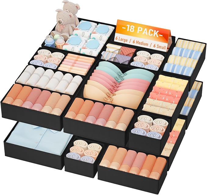 DIMJ Drawer Organizer Clothes Storage- 18 Pack Baby Dresser Organizer for Nursery, Foldable Closet Drawer Organizer Bins for Bedroom Organization, Fabric Storage Dividers for Socks, Underwears, Bras by DiMJ