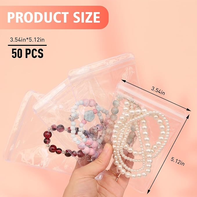 17Dec 50 Large Plastic Jewelry Bags with Zipper, Clear Anti Tarnish Jewelry Bags for Small Business - Image 2