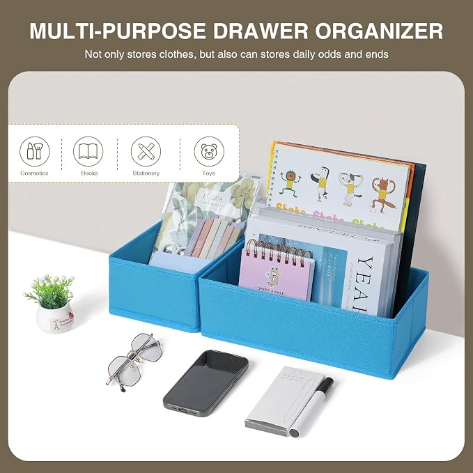 DIMJ Drawer Organizers - Set of 4 Fabric Closet Organizers and Storage, Drawer Dividers for Baby Clothes, Socks, Belt, Tie (Blue) - Image 6