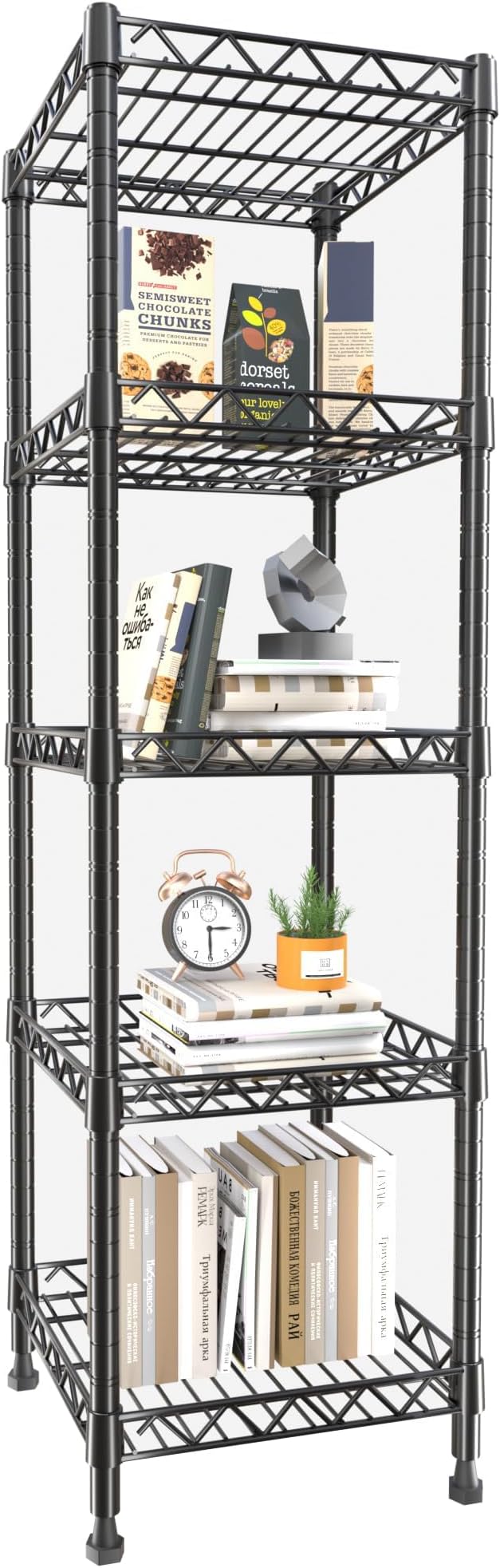 GIOTORENT 5 Tier Standing Shelving Metal Units, Adjustable Height Wire Shelf Display Rack for Laundry Bathroom Kitchen 11.8 W x 11.8 D x 50 H (5-Tier, Black) by GIOTORENT