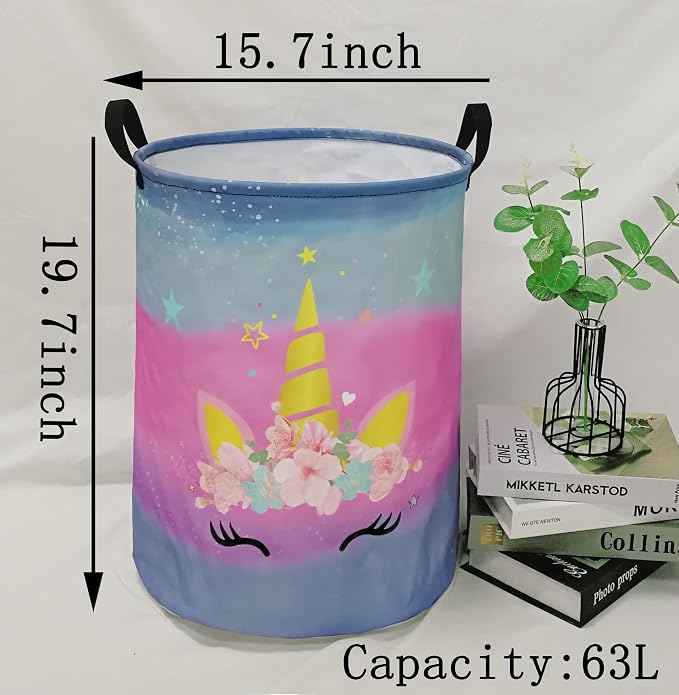 Kids Hamper Girls Unicorn Room Decor,Storage Bins Organizer Toy Box Laundry Basket Large Canvas Collapsible Chest for Home/Dorm/Kitchen/Pet/Office/Closet/Shelf/Gift Baskets - Image 2