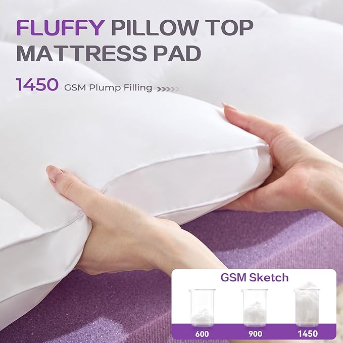 SINWEEK Dual Layer 5 Inch Memory Foam Mattress Topper Full Size, 3 Inch Gel Memory Foam Plus 2 Inch 1450 GSM Double Bed Pillow Top Mattress Pad Cover, White