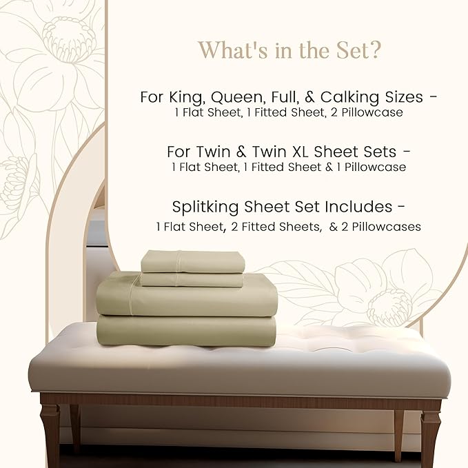 100% Egyptian Cotton Bed Sheets, Certified 800 Thread Count Sateen Weave 15" Deep Pocket Queen Sheets For Queen Size Bed Sheet & Pillowcase Sets, Soft & Comfy Naturally Cool Luxury Bedding - Linen