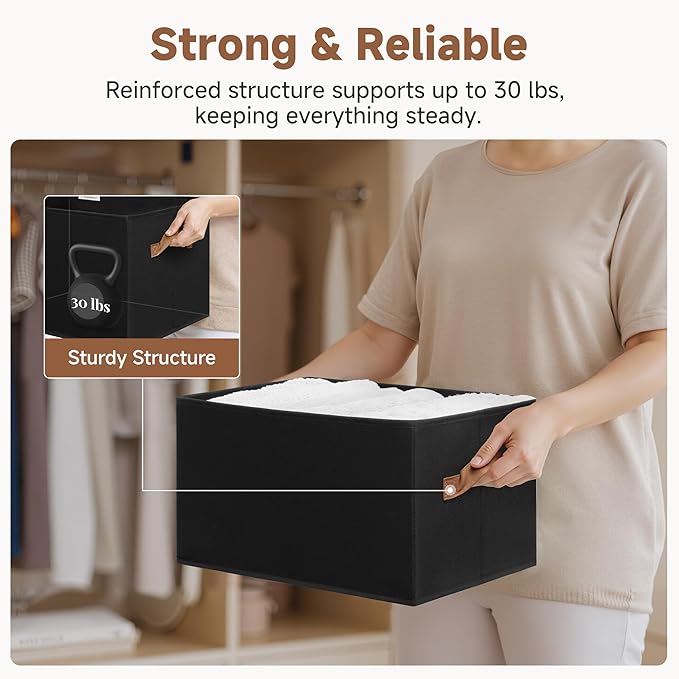 StorageWorks Storage Bins for Shelves, Closet Organizers and Storage Baskets, Fabric Clothes Organizer, Foldable Laundry Baskets, Black, 3-Pack, Large - Image 5