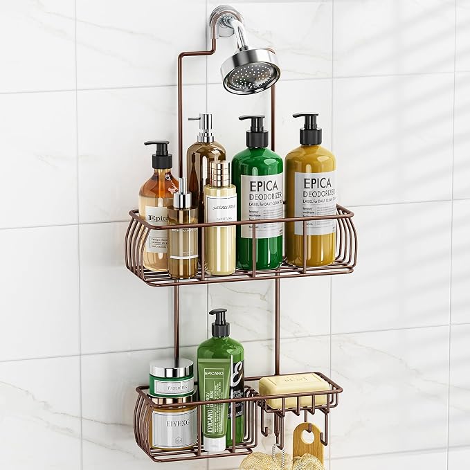 Epicano Shower Caddy Hanging, Anti-Swing Over Head Shower Caddy Rustproof with hooks for Towels, Sponge and more, Bronze by Epicano