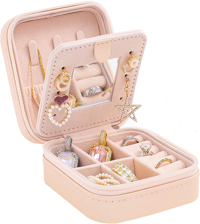 KElofoN Travel jewelry case Travel jewelry box Travel Jewelry Organizer Small box Gift for Girls Women with Mirror(Pink) by KElofoN