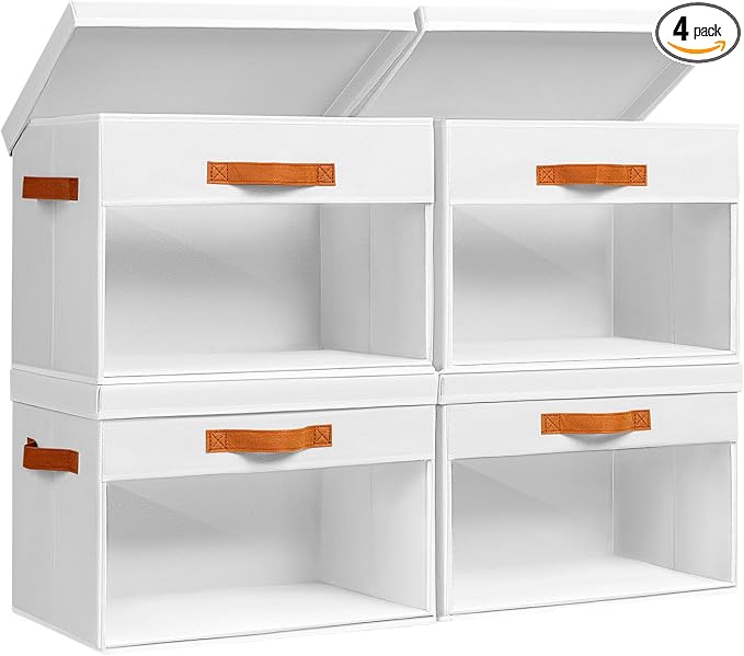 Homsorout Large Storage Bins with Lids - 4 Pack Foldable Decorative Organizers with Clear Windows & Handles, Cube Storage Organizers for Clothes, Blankets, Sweaters, Sheets, White by Homsorout