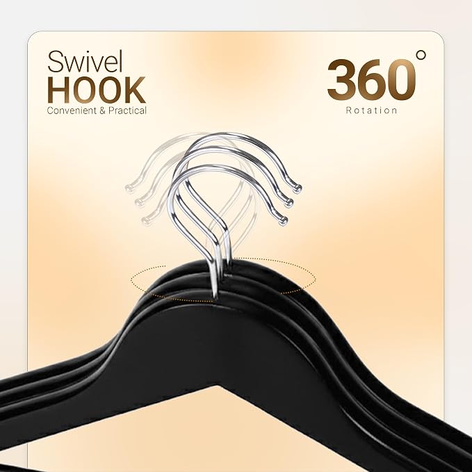 Utopia Home Premium Wooden Hangers 30 Pack - Durable & Slim Coat Hanger - Suit Hanger with 360-Degree Rotatable Hook - Wood Hangers with Shoulder Grooves (Black) - Image 3