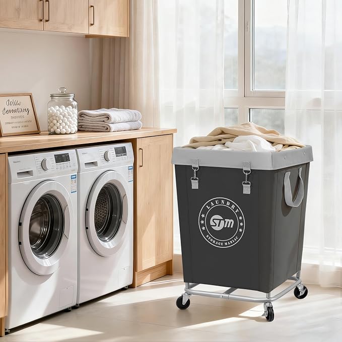STORAGE MANIAC Commercial Laundry Hamper with Heavy Duty Steel Frame, 160 L Industrial Laundry Basket Cart with Wheels for Hotel, Home, Laundry Room, 17.72''L x 17.72''W x 30.91''H, Medium Black - Image 8