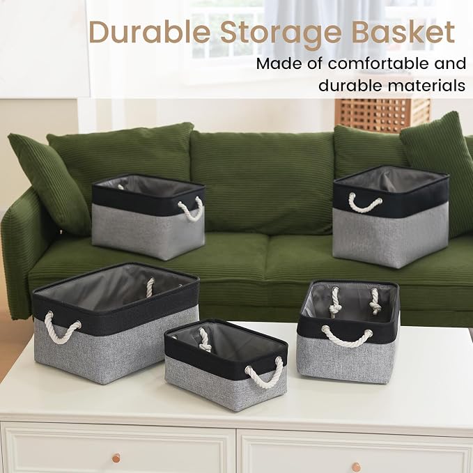 Storage Baskets for Shelves 13.8x9.8x6.7 Inch, Foldable Fabric Storage Bins with Handles, Small Storage Baskets for Organizing Closet, Office, Home Organization (6-Pack, Black&Gray) - Image 7