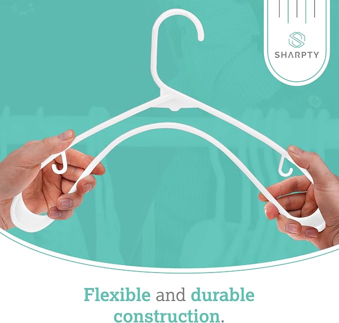 Sharpty Plastic Hangers Clothes Hangers for Clothing, Closet, Coats & Shirts - Durable, Thick, Tough & Space Saving - for Everyday Standard Use, Room Essentials & Basics - 20 Pack - White - Image 4