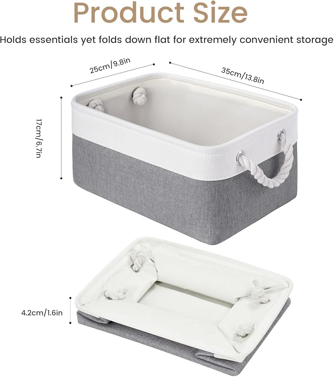 Storage Baskets for Shelves 13.8x9.8x6.7 Inch, Foldable Fabric Storage Bins with Handles, Small Storage Baskets for Organizing Closet, Office, Home Organization (3-Pack, White&Gray) - Image 4