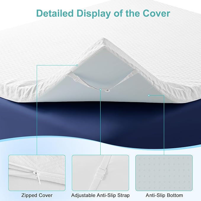EDILLY 3 Inch Cooling Gel Memory Foam Mattress Topper Queen Size,with Removable & Washable Bamboo Cover,Soft Breathable Mattress Pad,Bed Topper for Back Pain Relief (60x80)