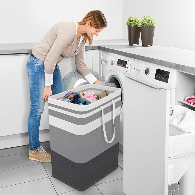 StorageRight Laundry Basket Hamper Large Collapsible Laundry Hamper with Easy Carry Handles，Freestanding Clothes Hampers for Laundry, Bedroom, Dorm, Clothes, Towels, 125L, Gradient Grey - Image 6