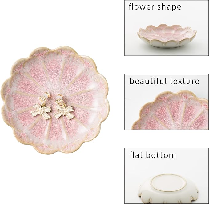 BEUNAIZER Jewelry Dish Tray, Ring Dish, Ceramic Trinket Tray, Key Bowl, Decorative Plate, for Friends Sisters Daughter Mother (pink) - Image 6