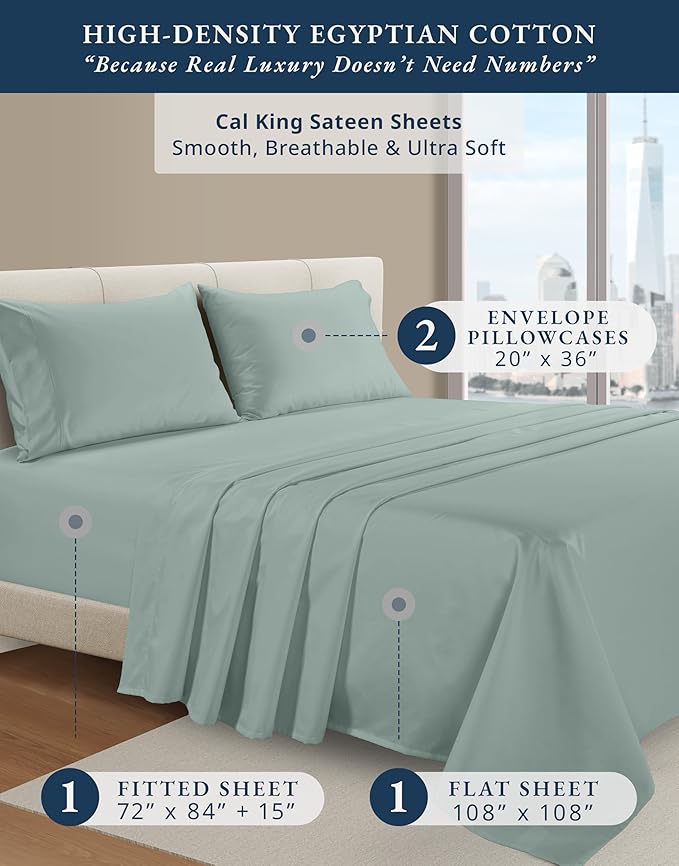 LANE LINEN 100% Egyptian Cotton King Size Deep Pocket Sheet Sets, Soft & Comfy No Pill Fade Resistant Natural Cooling Mercerized Cotton King Size Sheets Set 15" Deep Pocket - Jadeite