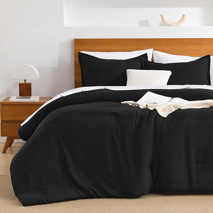 Andency Black Comforter King Size - 7 Pieces Bed in a Bag King Bedding Comforter Sets, Summer Plain Soft Lightweight Comforter with Fitted Sheets, Flat Sheets, Pillowcases & Shams