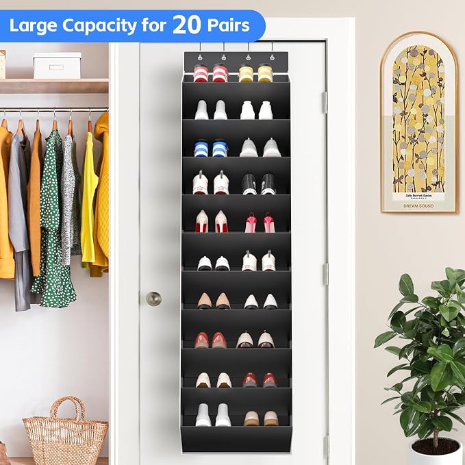 REGELETO 10 Tiers Large Size Over the Door Shoe Organizer Storage, Hanging Shoe Rack for Door with Deep Pockets, Fit 20 Pairs Shoe Organizer Holder for Sneakers and Boots (Black) - Image 2