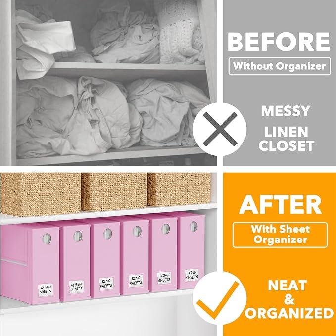 SpaceAid 6 Pack Bed Sheet Organizers and Storage, Foldable Sheet Organizer with Window for Linen Closet, Set Folder Keeper for Queen & King Size Bedding Storage (Pink) - Image 2