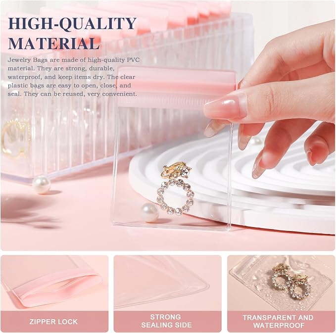 HOMEHIVE Travel Jewelry Bags, 20Pcs Clear Travel Jewelry Organizer, Portable Anti Tarnish Jewelry Storage Pouch Bag Gift for Women Girl, 20Pcs Pink Bags - Image 4