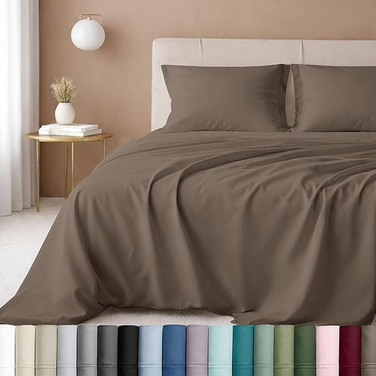 California Design Den 100% Cotton Full Size Bed Sheets, 600 Thread Count Sateen, Soft, Full Size Sheet Set with Deep Pockets (Mushroom - Taupe Brown)