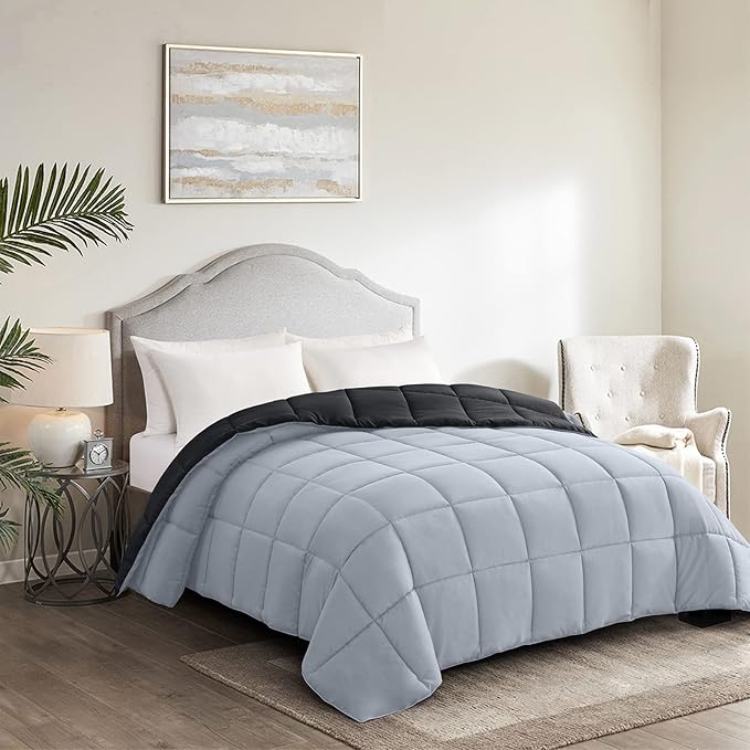 Homelike Moment Comforter King Size - Black Duvet Insert Down Alternative Bed King Comforter, Lightweight Bedding Comforters Quilted Soft All Season Reversible Black/Light Grey