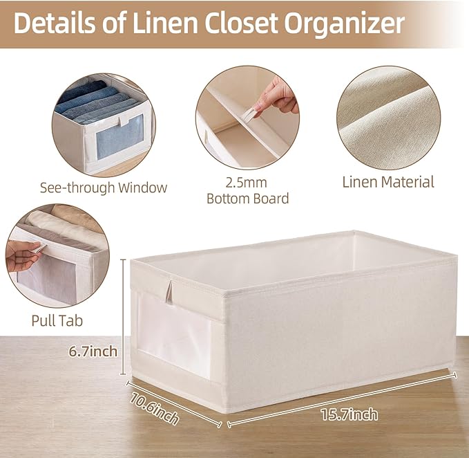 Linen Closet Organizers And Storage, 8 Pack Closet Storage Bins Linen Closet Baskets for Closet Organization Foldable Closet Organizer Bins with Clear Window For Organizing Clothing, Jeans, Shelves - Image 2