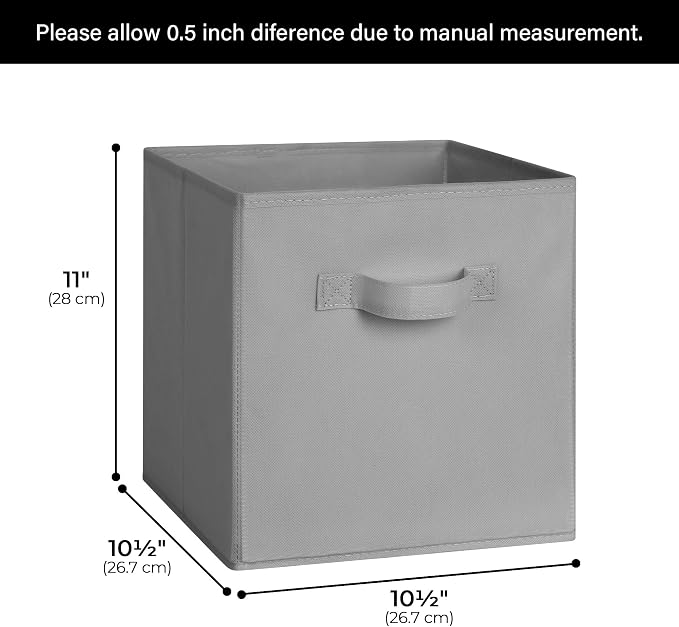 Cupic Cupid 11x11 Storage Cubes, 6 Pack Open Storage Bins with Handles, Storage Cube Organizer for Clothes and Toys, Collapsible Cube Bins for Closet, Shelves, Offices, Gray - Image 2