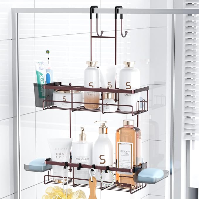 Aitatty Over the Door Hanging Shower Caddy: Rustproof Hanging Organizer over the Door - No Drilling Bathroom Rack for Inside Shower Bronze by Aitatty