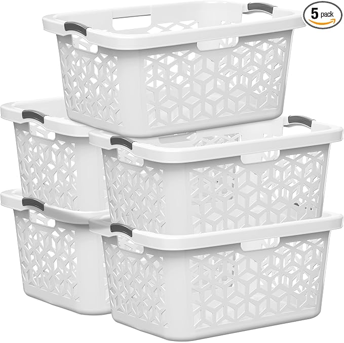 EconoHome Laundry Basket - Large 2 Bushel Laundry Basket with Handles - Stackable Plastic Hamper for Dirty Clothes - Storage Bin & Organizer for Bathroom, Bedroom - White, 70.5L Capacity – Heavy Duty by EconoHome