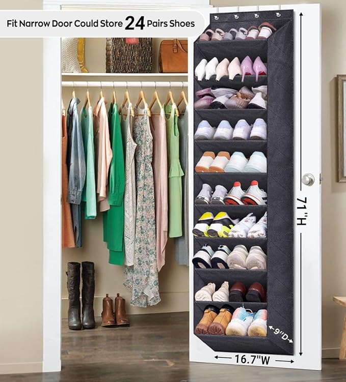 SLEEPING LAMB Over The Door Shoe Organizer for Closet with Large Deep Pockets, Narrow Shoe Rack for Door Hanging Boots Storage, Black - Image 2